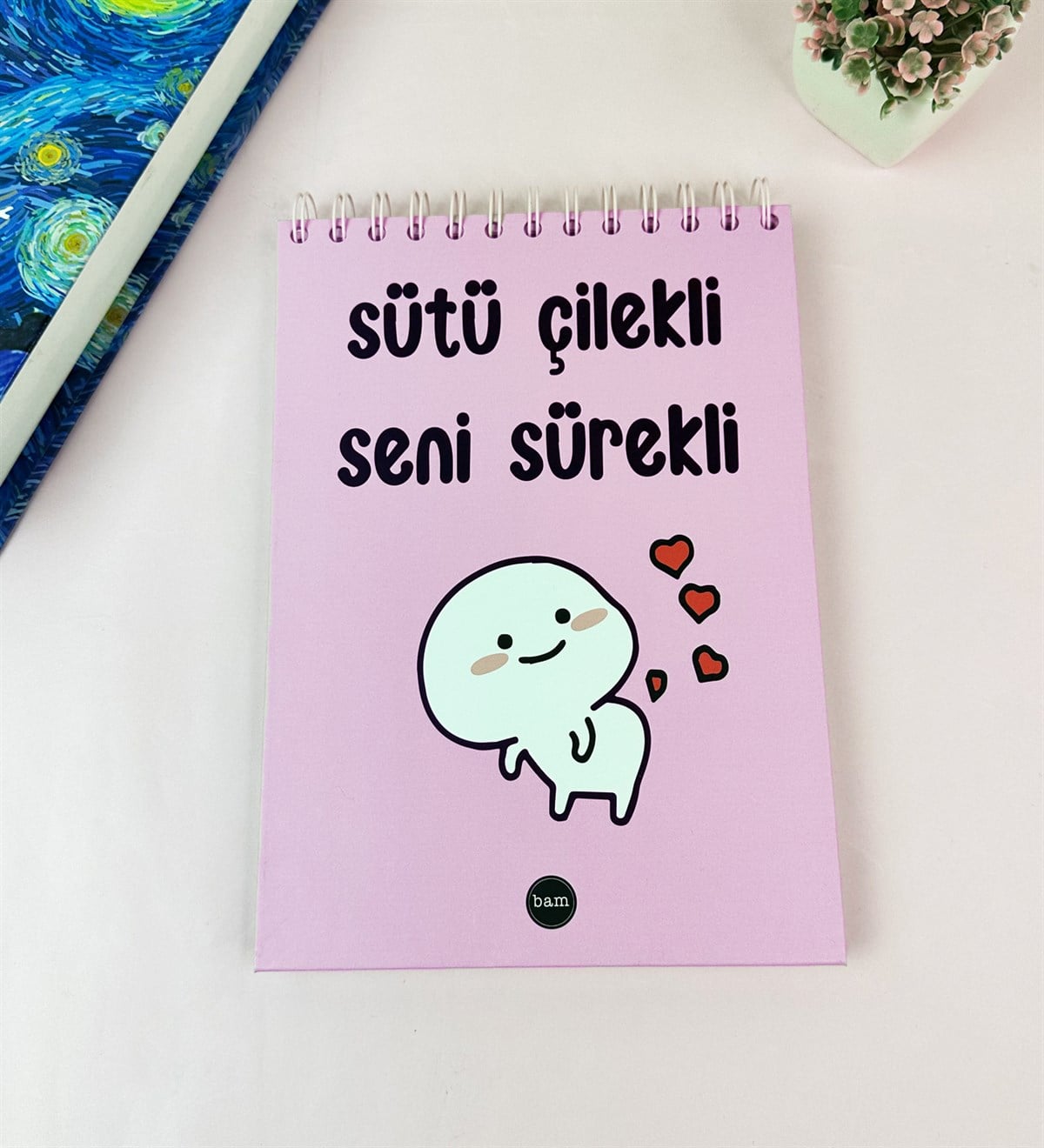 Sütü Çilekli Tasarımlı Üstten Spiralli DeftergiftmodaGmd100652