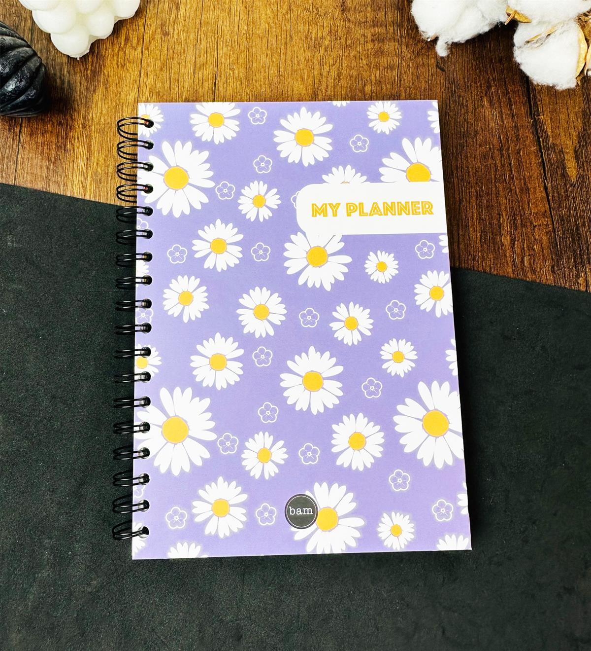 Mor Papatya My Planner Tasarımlı Çizgili Spiralli DeftergiftmodaGmd2348-1