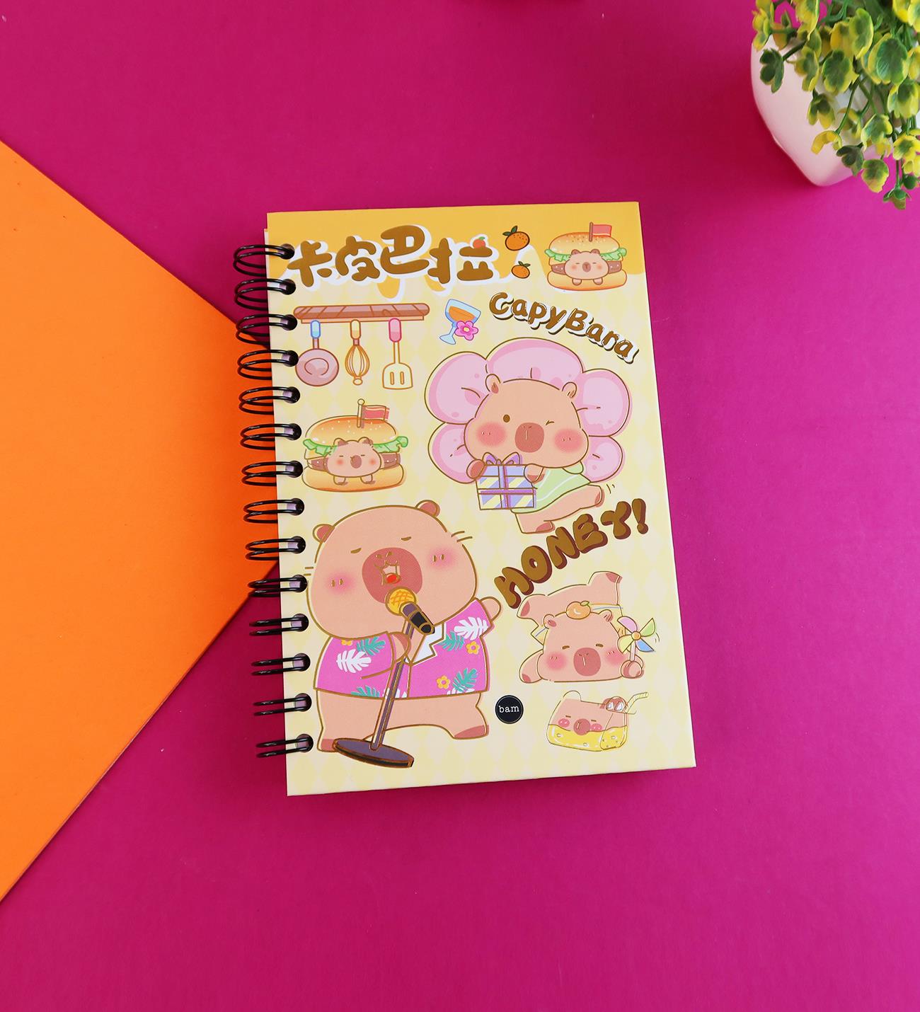 Özel Tasarım Spiralli 15*21 cm Dot Defter, Eskiz Defteri, Doodle Book - 2 SAYFA STICKER HEDİYELİ	giftmodaBam-1324-Tatlı-Capybara	