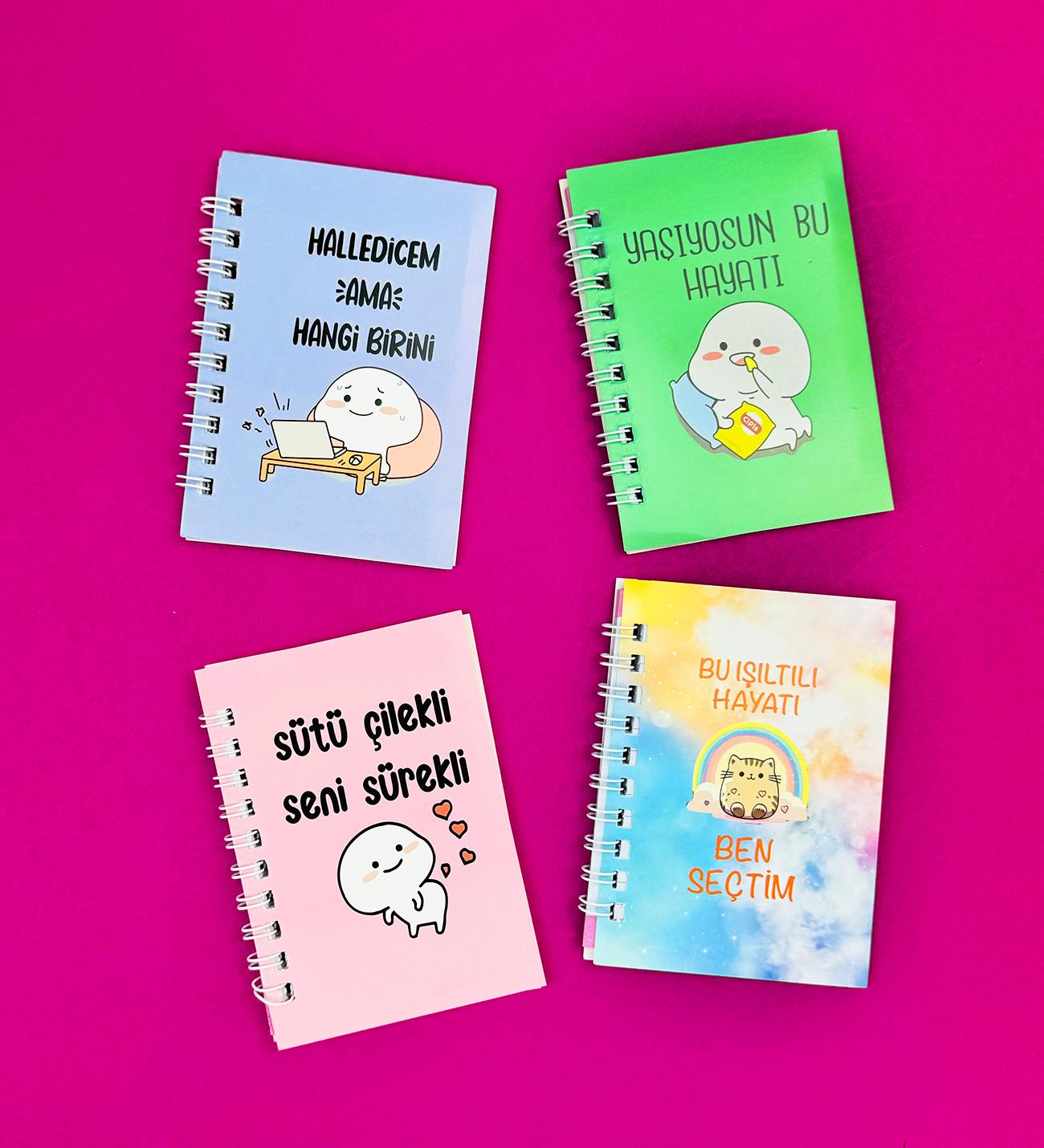 Mini 4'lü Mottolu Spiralli Defter giftmodaBM-1249