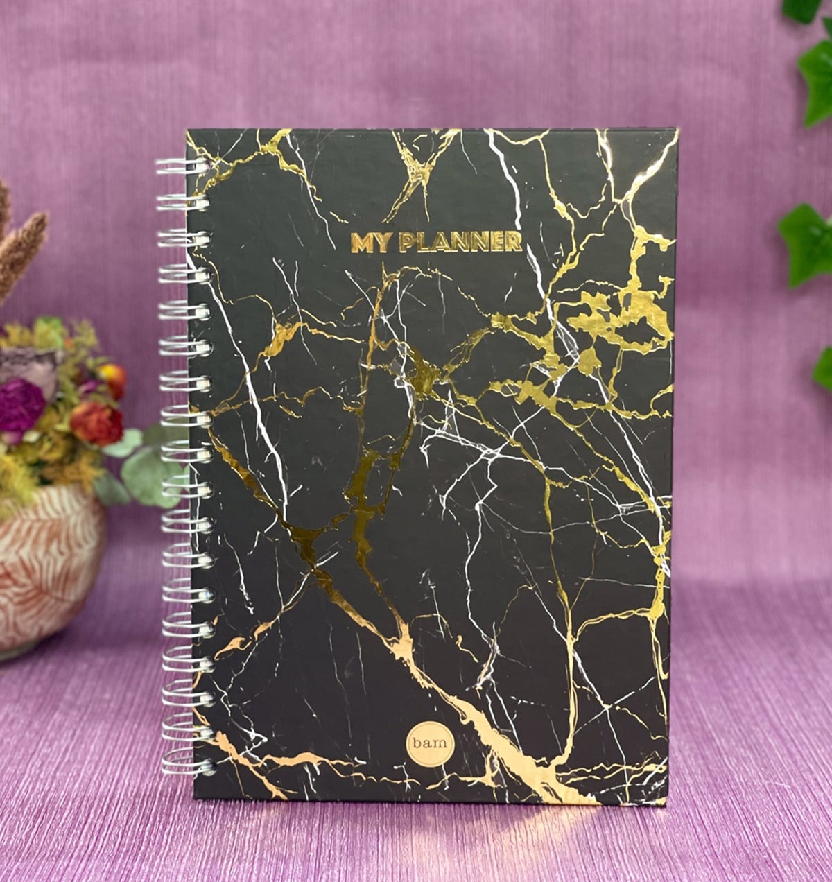 Altın Yaldızlı Siyah Mermer Tasarımlı Konuşan AjandagiftmodaGmd100120