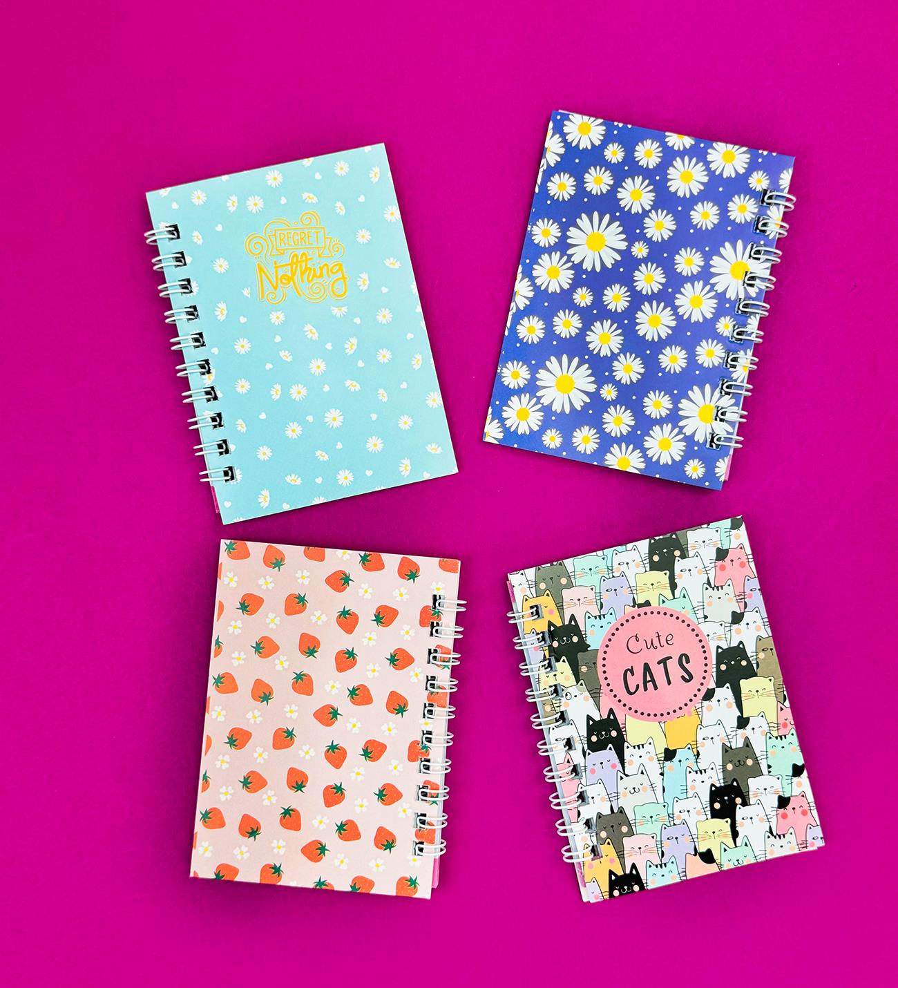 Mini 4'lü Renkli Desenli Spiralli Defter giftmodaBM-1249