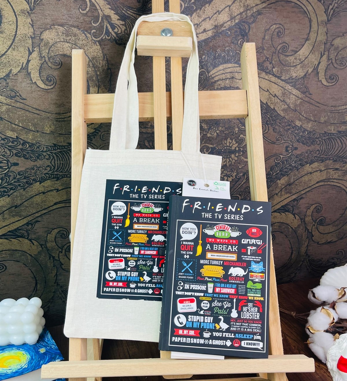 Friends Tasarımlı Kalın Kitap Görünümlü Defter Ve Bez Çanta SetgiftmodaGmhs101811