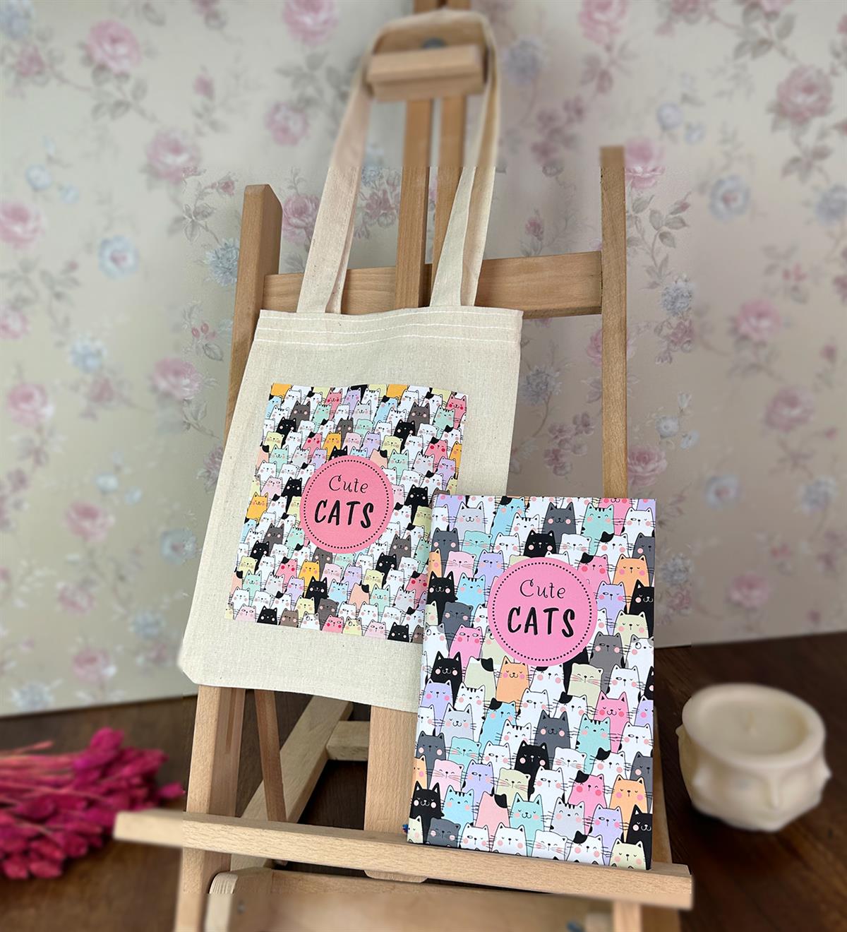 Sevimli Kedi Kalın Kitap Görünümlü Defter Ve Bez Çanta SetgiftmodaGmhs101818