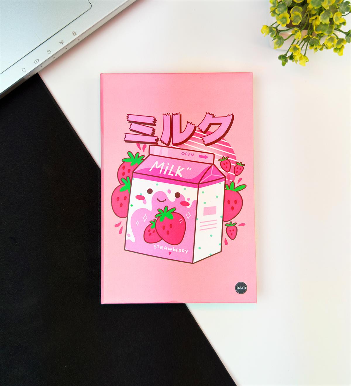 Çilekli Süt Tasarımlı Lastikli DeftergiftmodaGMD0001-30	