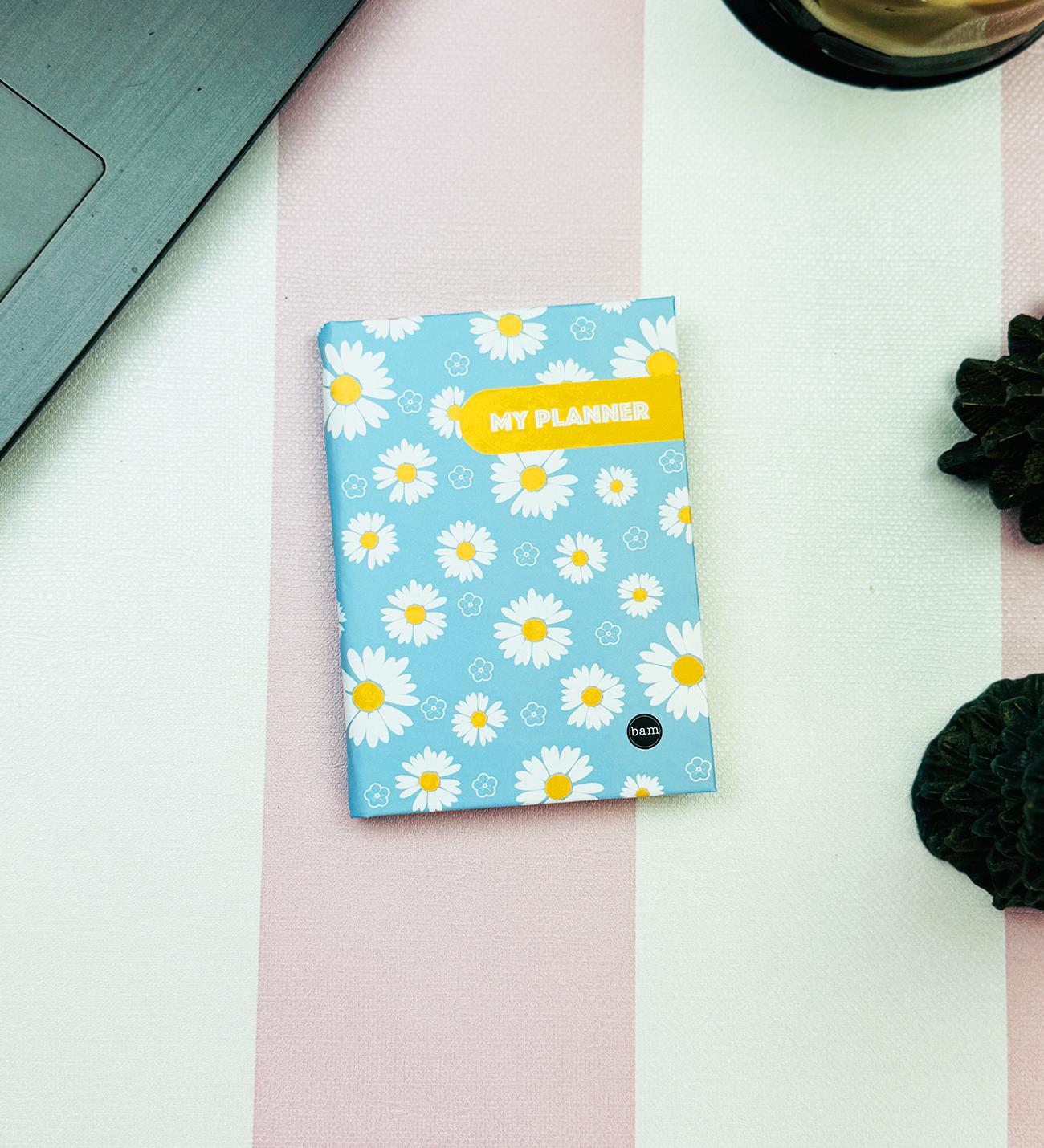 Mavi Papatya Tasarımlı Sert Kapaklı Mini DeftergiftmodaBam-1029-4	