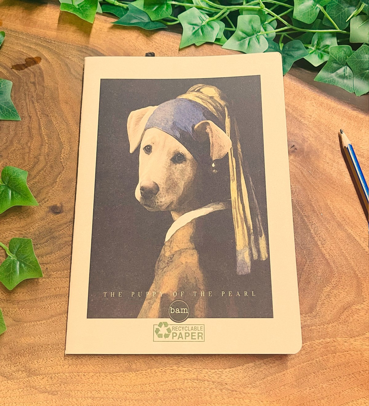 İnci Küpeli Köpek Tasarımlı Geri Dönüşümlü Kraft DeftergiftmodaGmd100372