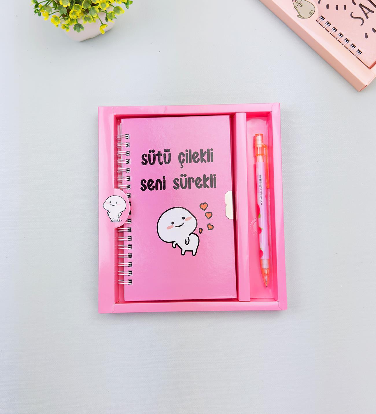Sevimli Desenli Kilitli Defter ve Kalem SetigiftmodaHN-021-022-023