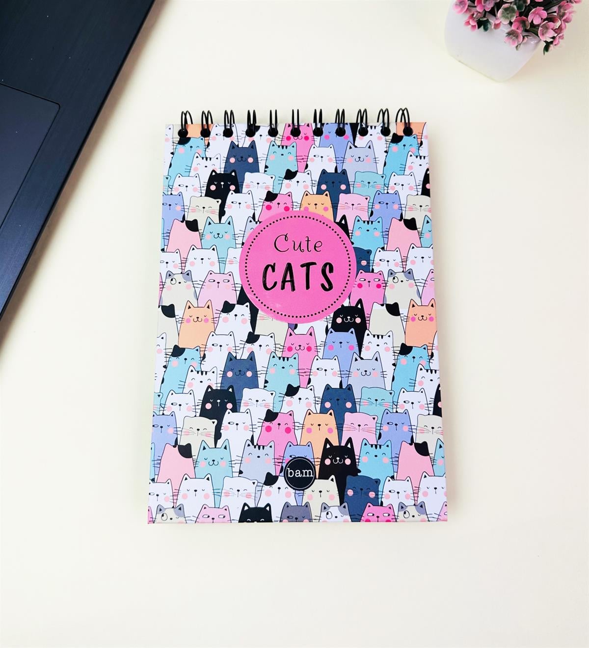 21x14Cm Üstten Spiralli Sketch Book - Eskiz Defteri - Siyah Sayfa - 260 Gr - 56 YaprakgiftmodaBam-3000-2-Sevimli-Kedi