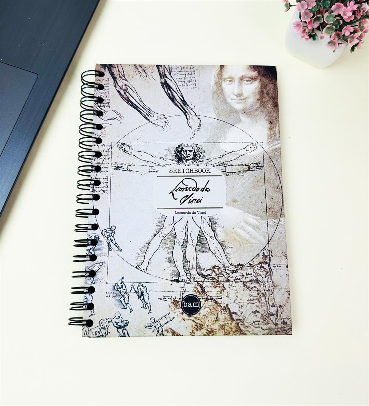 23x16Cm Üstten Spiralli Sketch Book - Eskiz Defteri - Siyah Sayfa - 120 Gr - 64 YaprakgiftmodaBam-3001-7-Da-Vinci