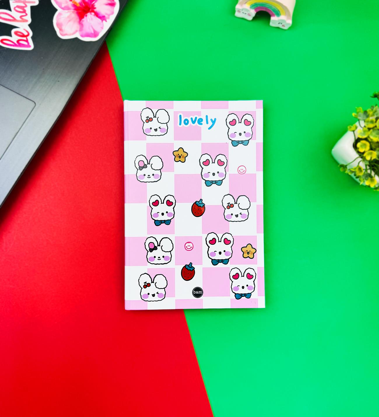 Çilekli Tavşan Tasarımlı Lastikli DeftergiftmodaBAM-1265