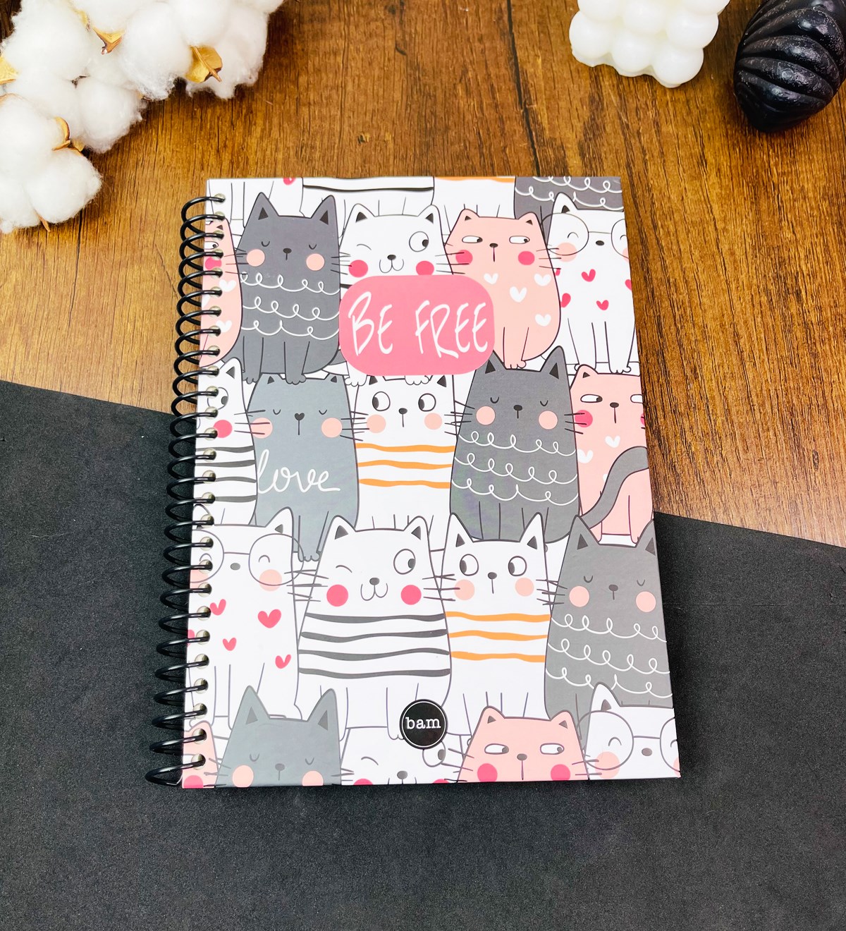 Be Free Cat Tasarımlı Çizgili Spiralli DeftergiftmodaGmd100526