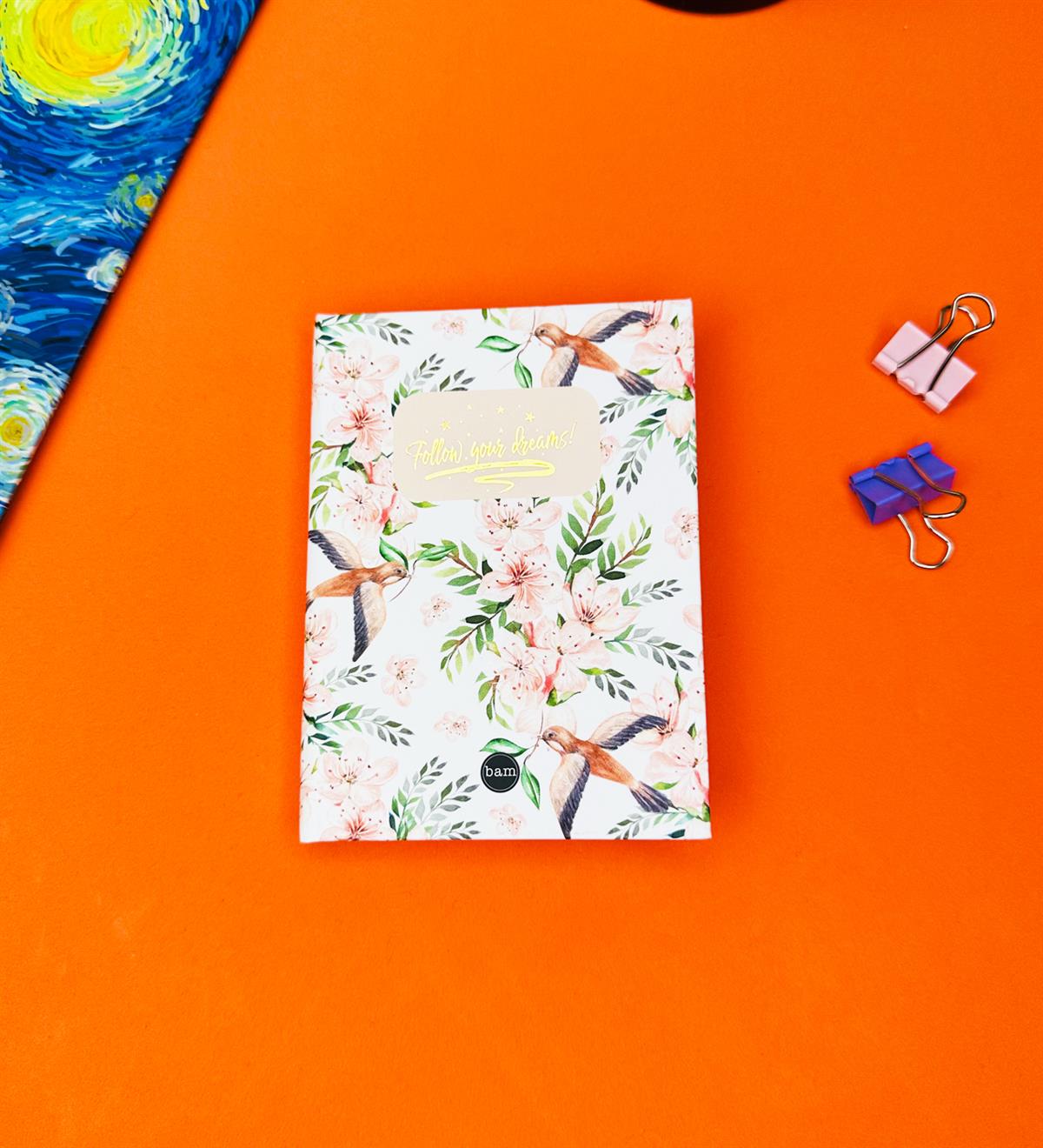 Follow Your Dreams Çiçek Tasarımlı Sert Kapaklı Mini DeftergiftmodaBam-1029-11	