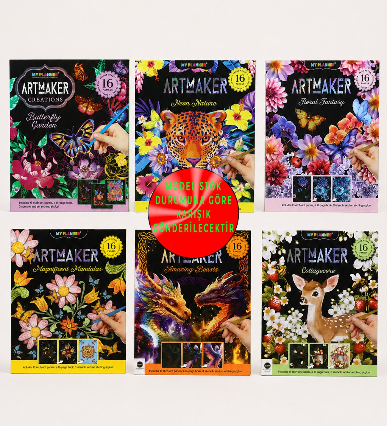Artmaker Neon Nature Kazımalı Boyama Seti – 16 Panel, Şablon ve Kalemli Scratch Art SetigiftmodaBM-2151