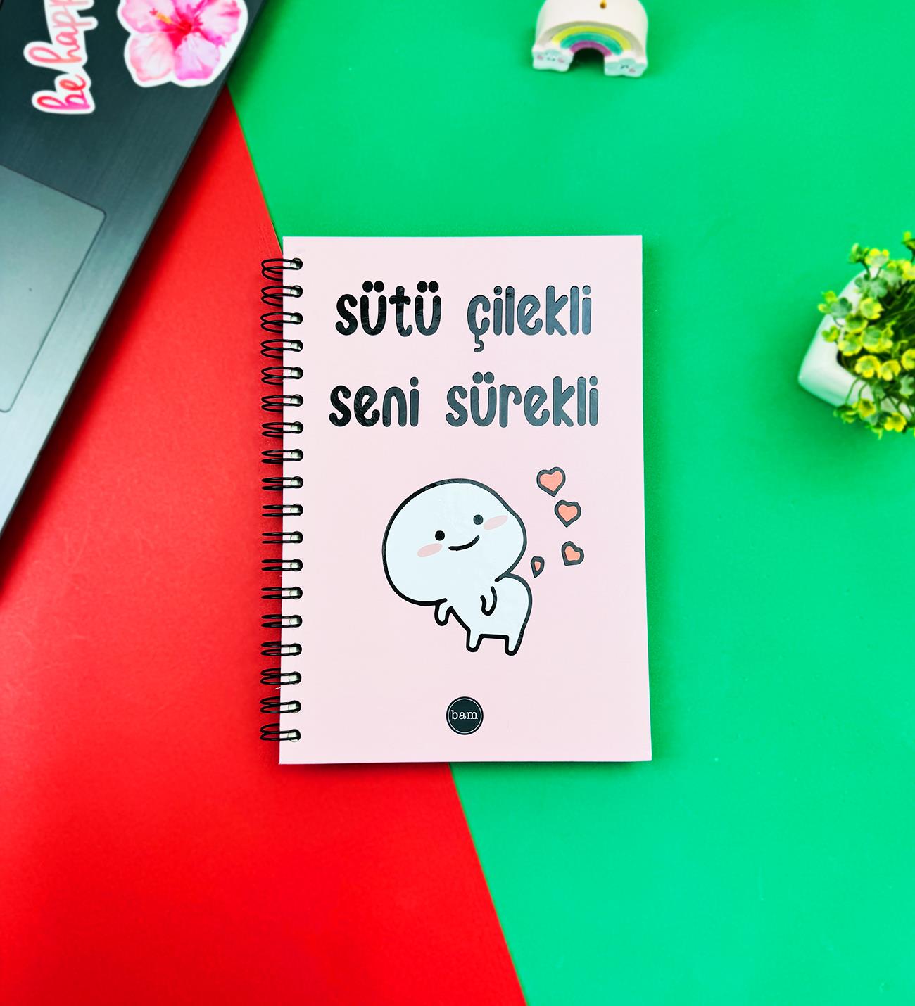 Sütü Çilekli Seni Sürekli Tasarımlı Spiralli DeftergiftmodaGmd100182