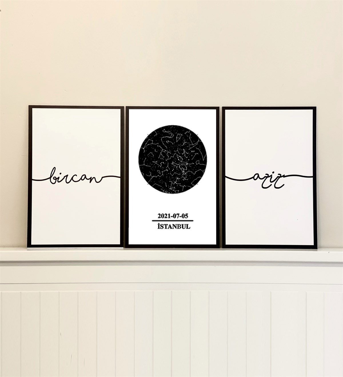 Kişiye Özel Yıldız Haritası Tasarımlı Duvar Panosu 3'lü SetgiftmodaGM-P-32