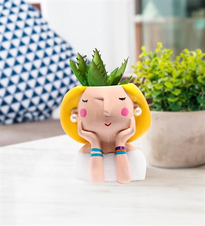 Dekoratif Beyaz Elbiseli Mini Saksı
