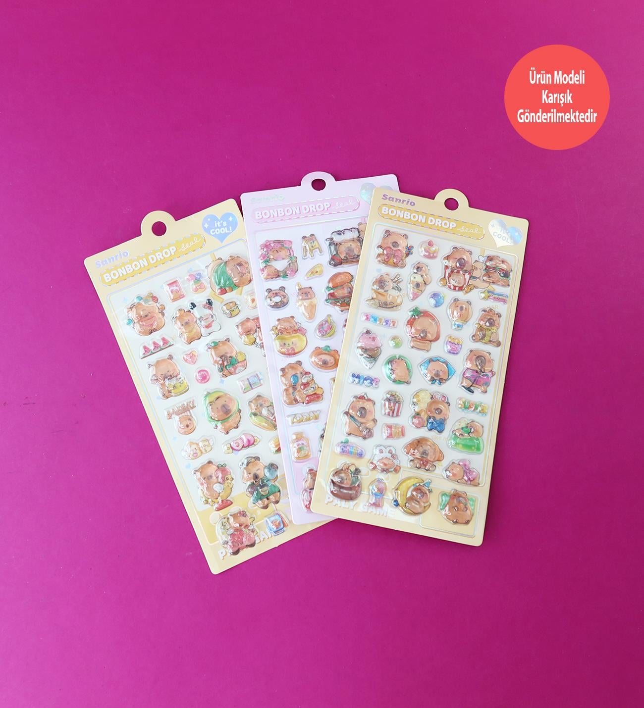 Capybara Bonbon Drop Kabartmalı Sticker – 1 Sayfa 3D EtiketgiftmodaBM-1867