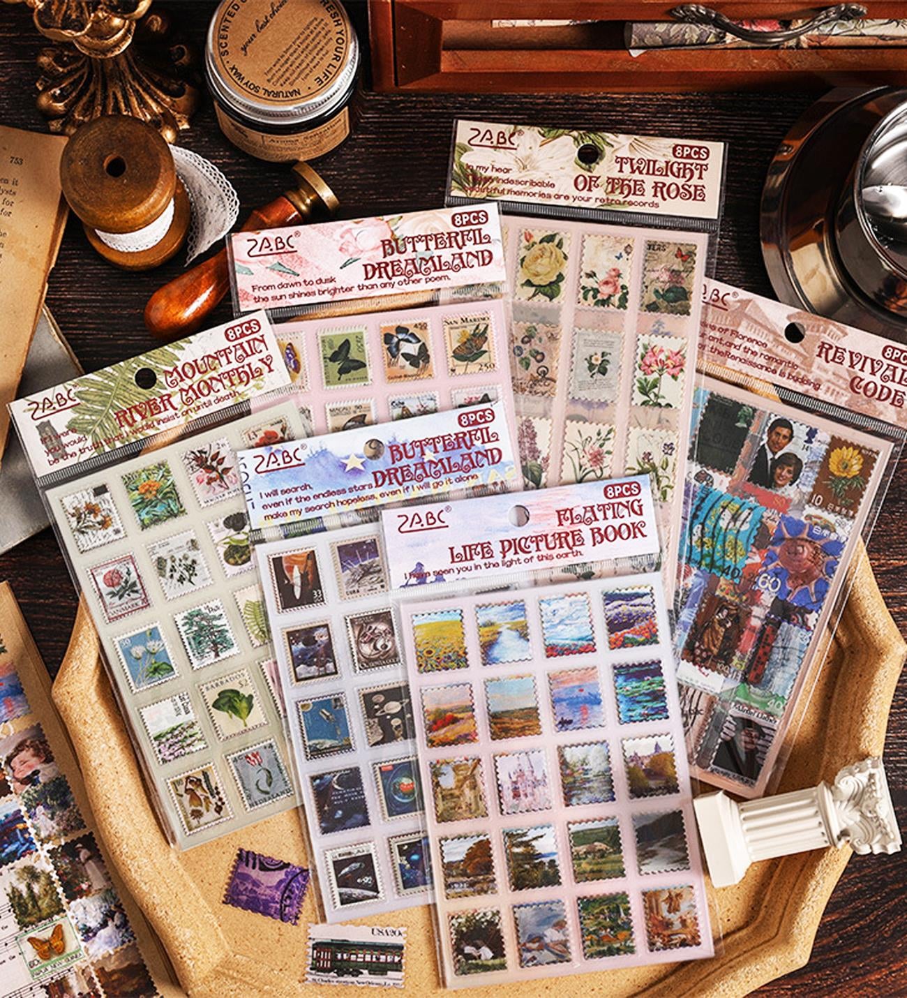 Vintage Pul Temalı Dekoratif Sticker - 8 SayfagiftmodaBM-1776