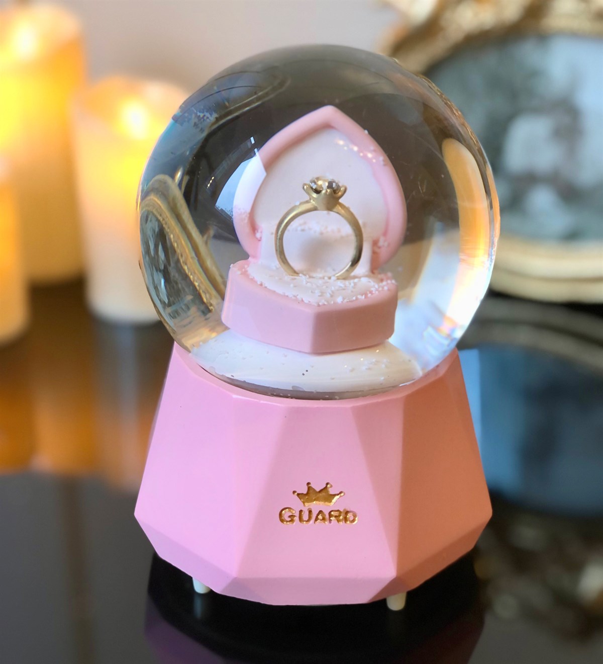 Evlenme Teklifi Tek Taş Pembe Kar KüresiGiftmodaGm-2473-Pembe