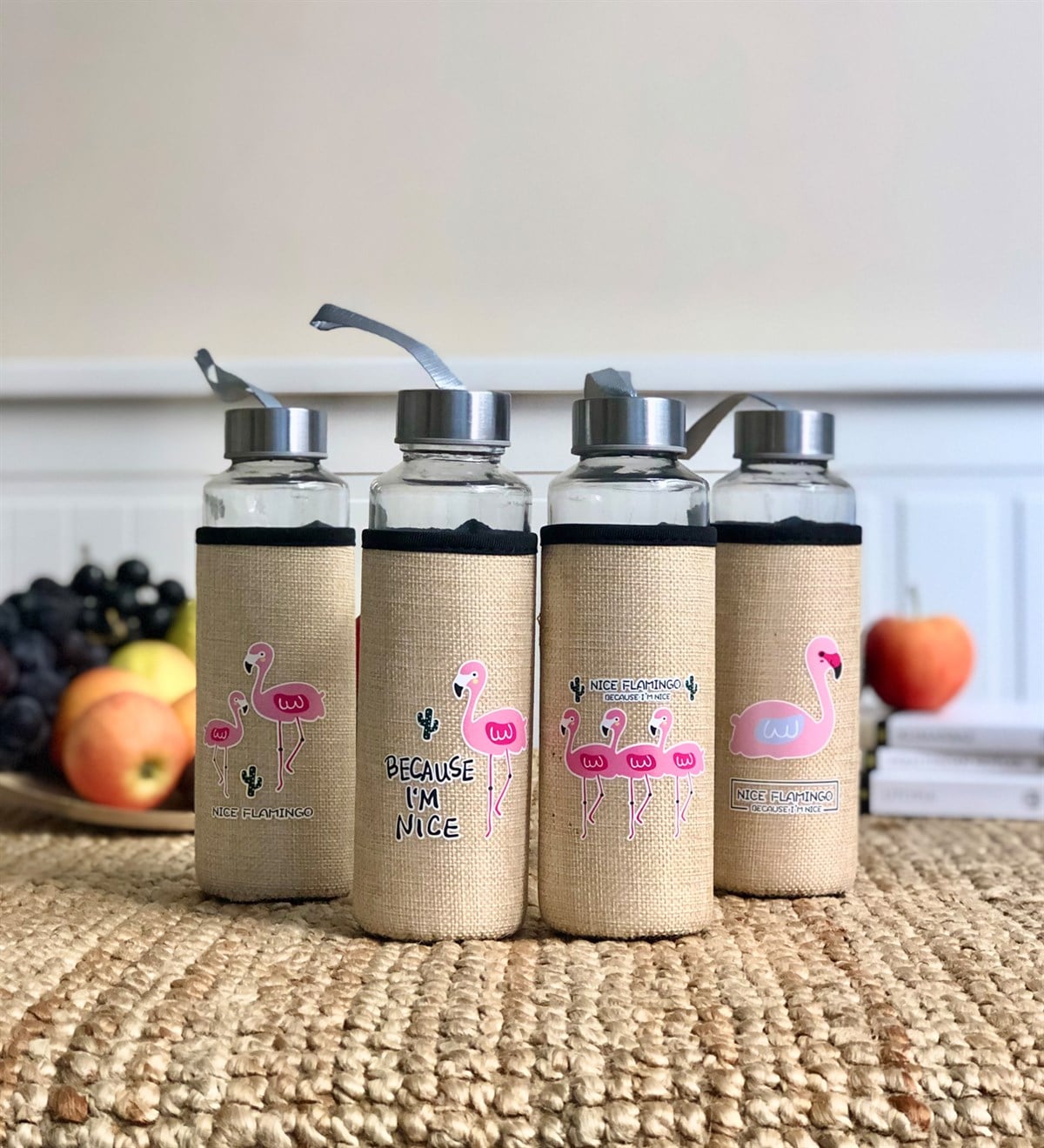 Flamingo Tasarımlı Kılıflı 400 Ml Cam MataraGiftmodaGm-4062