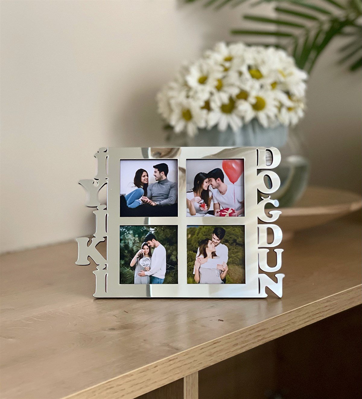 Kişiye Özel 4 Fotoğraflı İyiki Doğdun Mdf Çerçeve GümüşGiftmodaGmfc100012