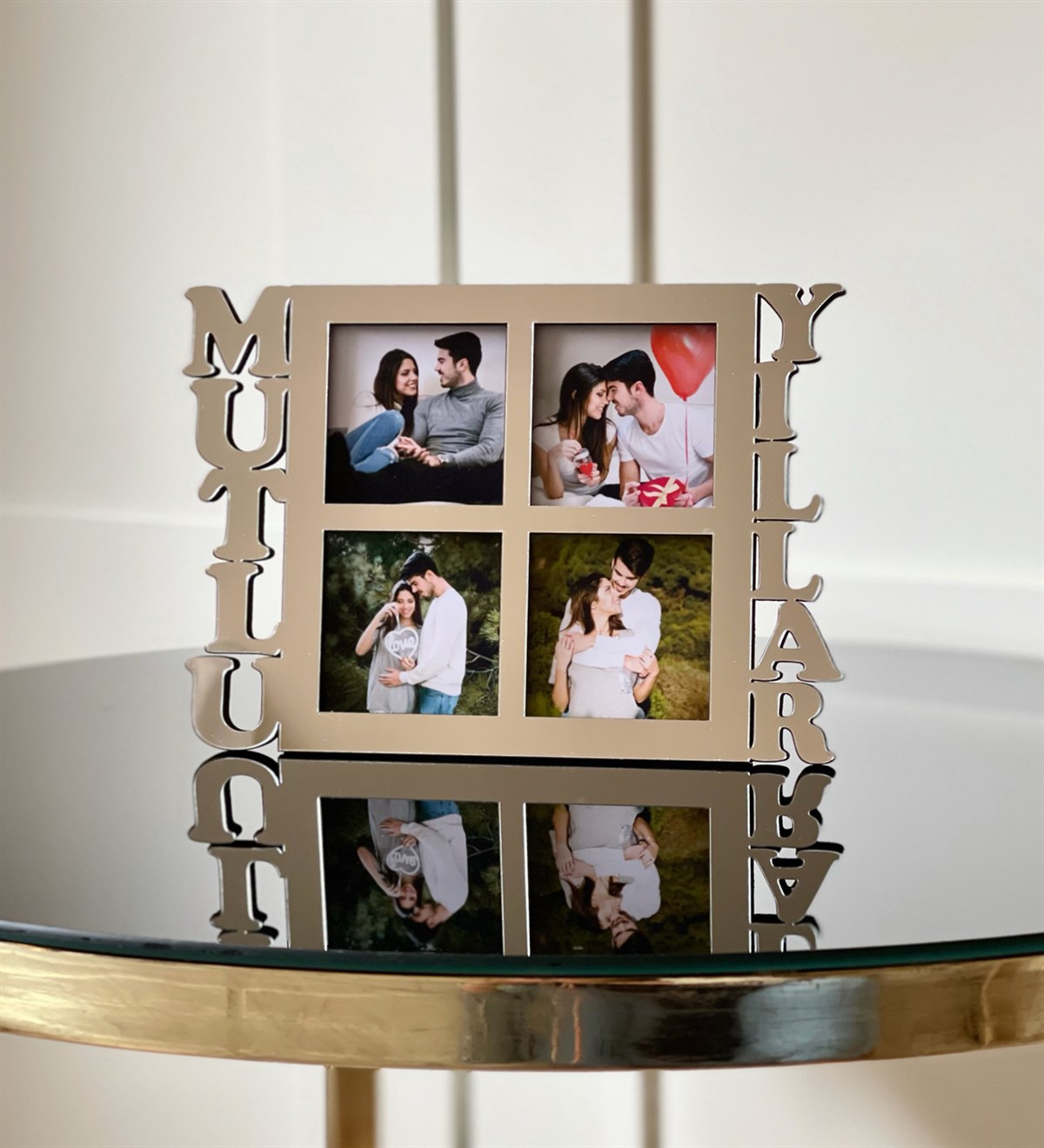 Kişiye Özel 4 Fotoğraflı Mutlu Yıllar Mdf Çerçeve GümüşgiftmodaGmfc100040