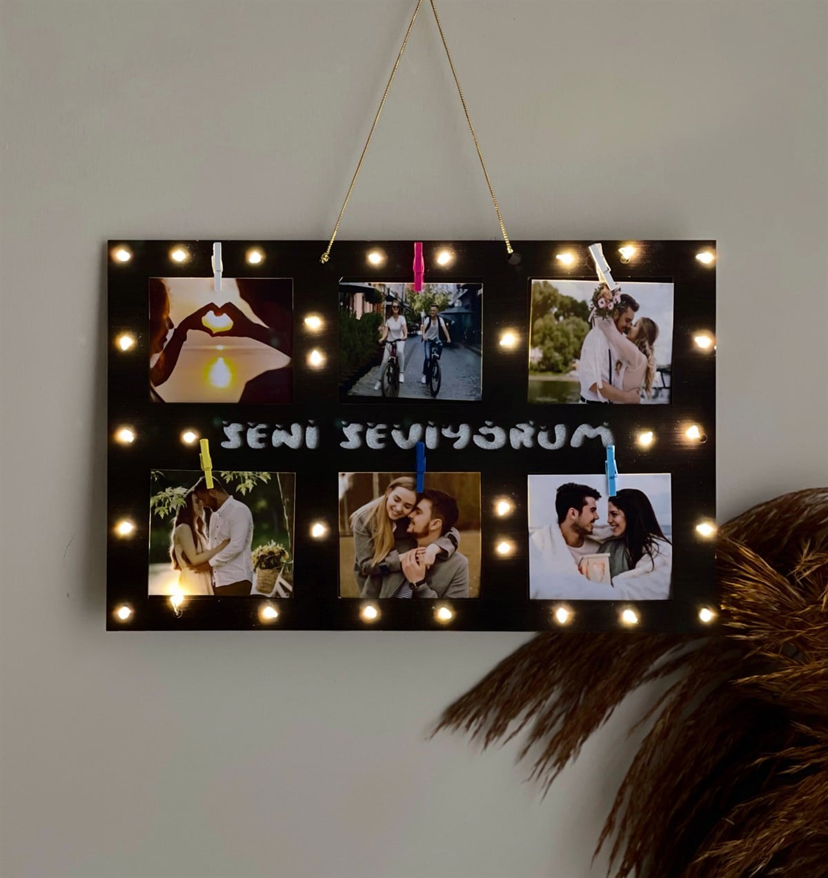 Kişiye Özel Fotoğraflı Işıklı Ahşap Seni Seviyorum ÇerçeveGiftmoda Gmfc100097