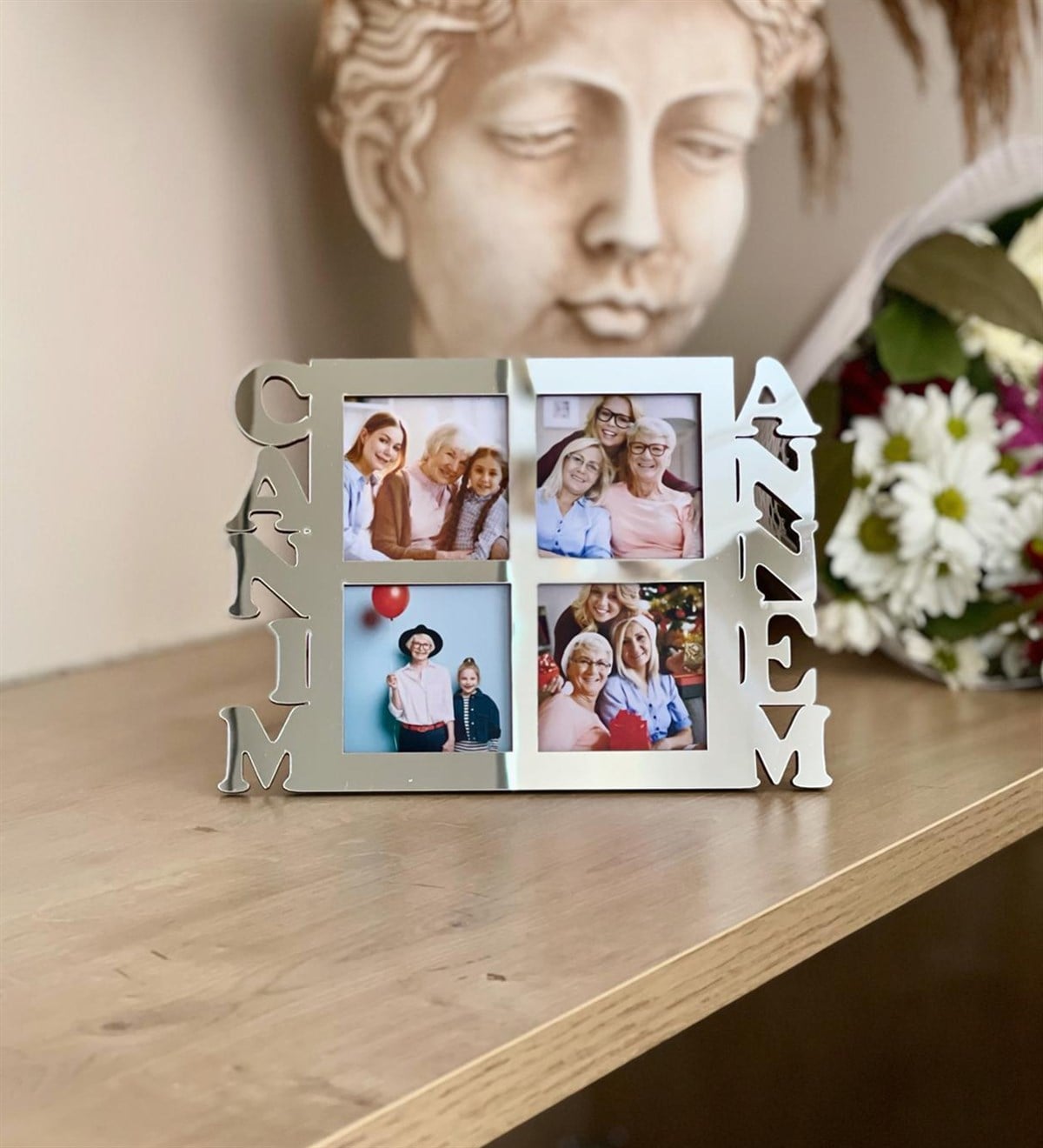 Kişiye Özel 4 Fotoğraflı Canım Annem Mdf Çerçeve GümüşGiftmodaGmfc100028