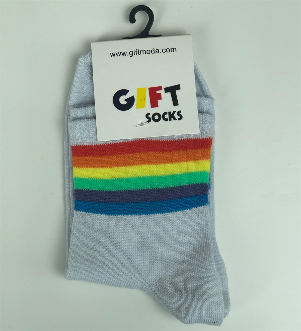 Gökkuşağı Tasarımlı Beyaz ÇorapGiftmodaGökkuşağı-Çorap