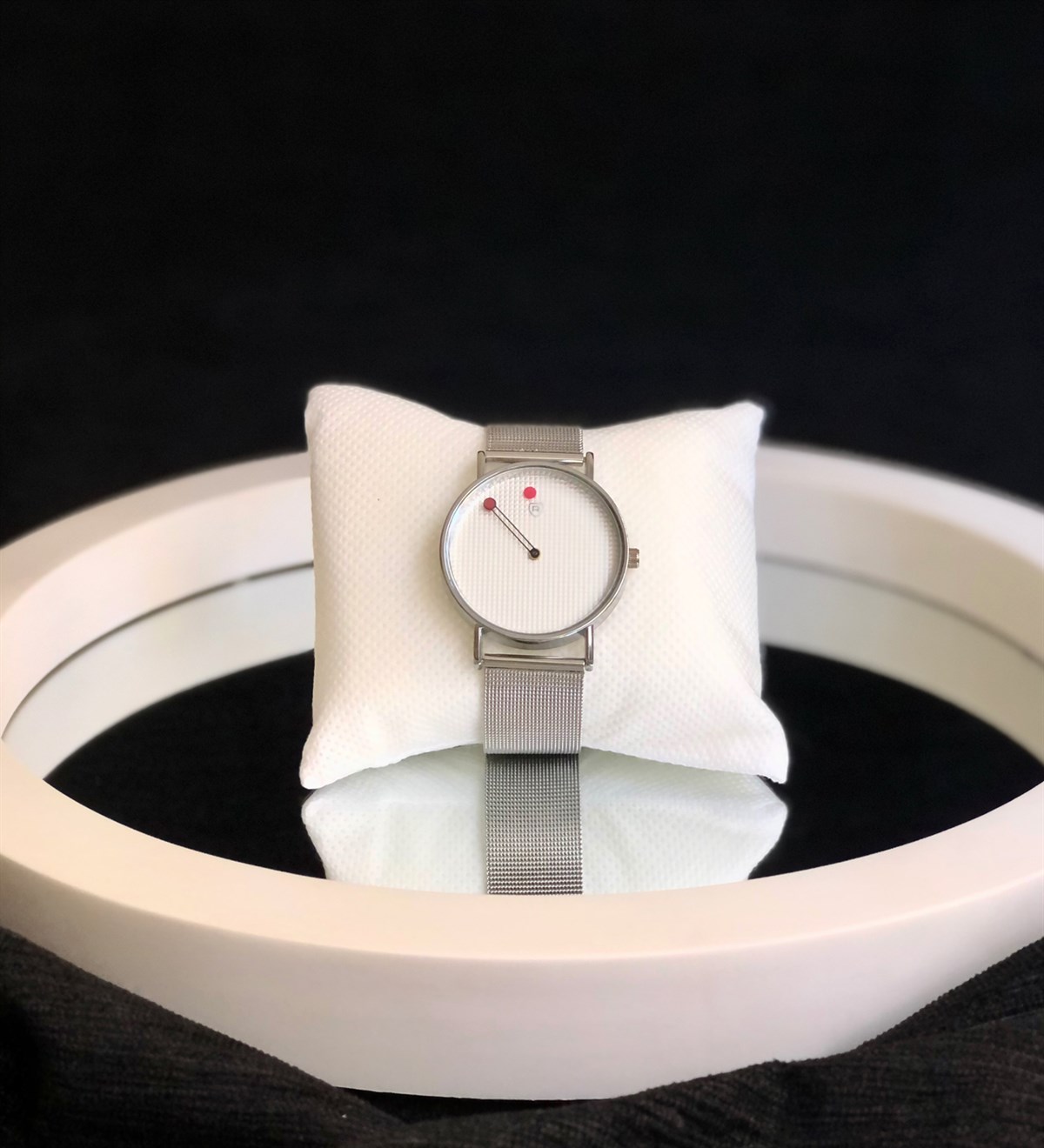 Gümüş Hasır Kordon Beyaz İç SaatGiftmodaGümüş-Kordon-Düz-Beyaz-İç