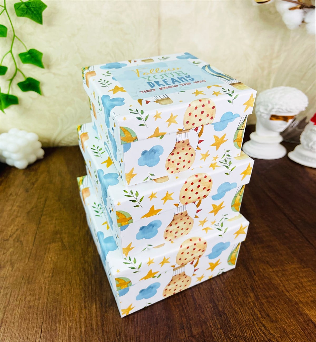 Follow Your Dreams Balon Tasarımlı 3'lü KutugiftmodaGmhk10058