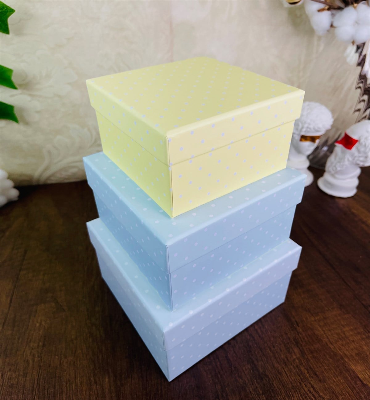 Mavi Puantiye Tasarımlı 3'lü KutugiftmodaGmhk10048