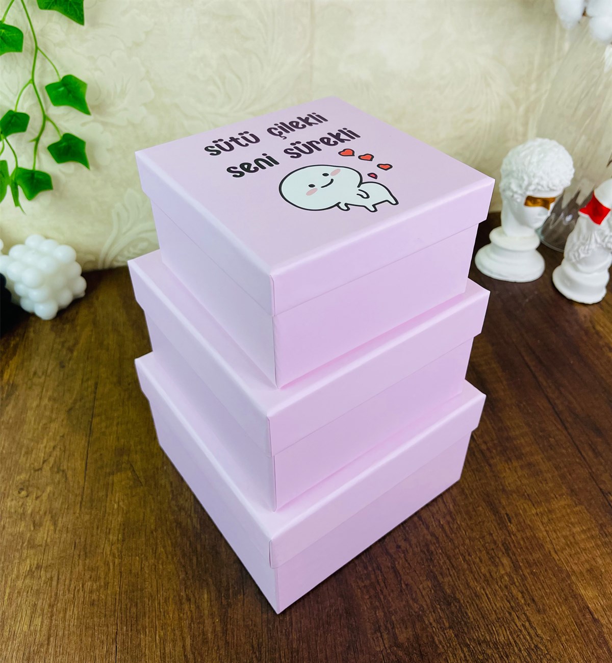 Sütü Çilekli Seni Sürekli Tasarımlı 3'lü KutugiftmodaGmhk10039