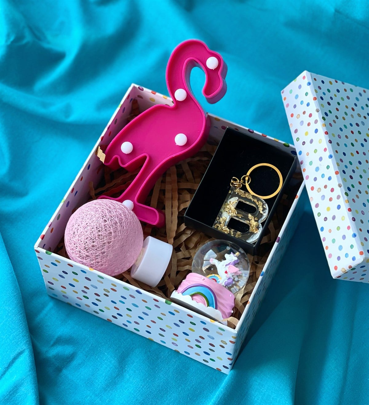 Özel Kutulu Epoksi Anahtarlık Flamingo Lamba Mini Unicorn Gökkuşağı Kar Küresi Ve Hasır Lamba SetgiftmodaGmhs100668