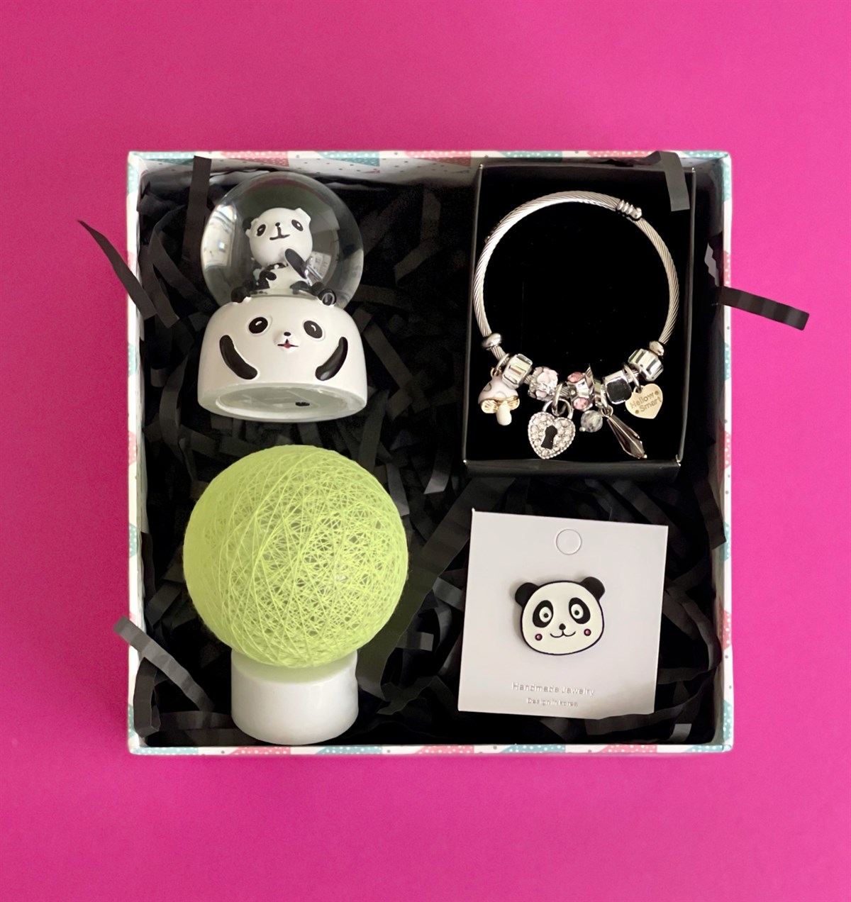 Mini Panda Kar Küresi Hasır Lamba Rozet Ve Kilit Kalp Pandora Bileklik Mini Hediye SetigiftmodaGmhs100886