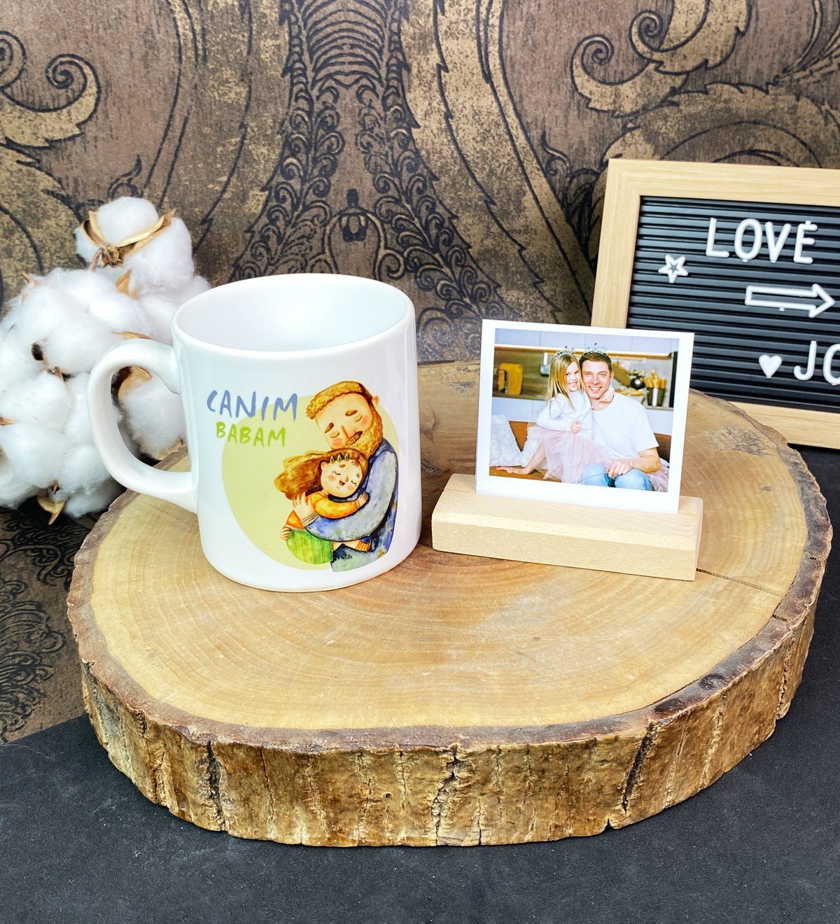 Canım Babam Tasarımlı Kupa Ve Ahşap Fotoğraf Tutucu SetgiftmodaGmhs101736