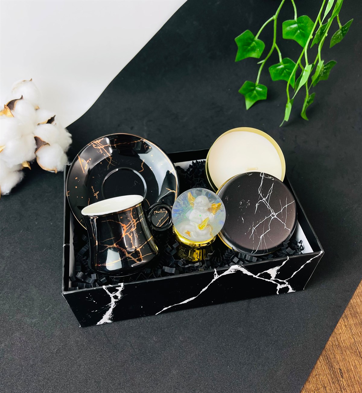 Özel Kutulu Siyah Mermer Sevgiliye Hediye SetigiftmodaGmhs100214