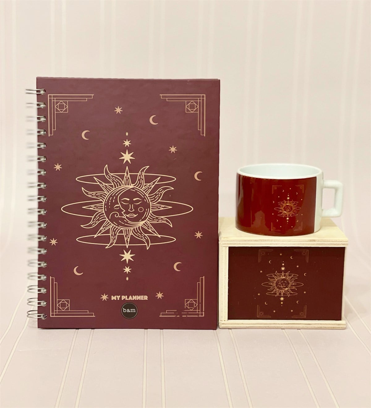 Kızıl Tarot Ay Güneş Tasarımlı Konuşan Ajanda Ve Kutulu Kupa Hediye SetiGiftmodaGmhs100490