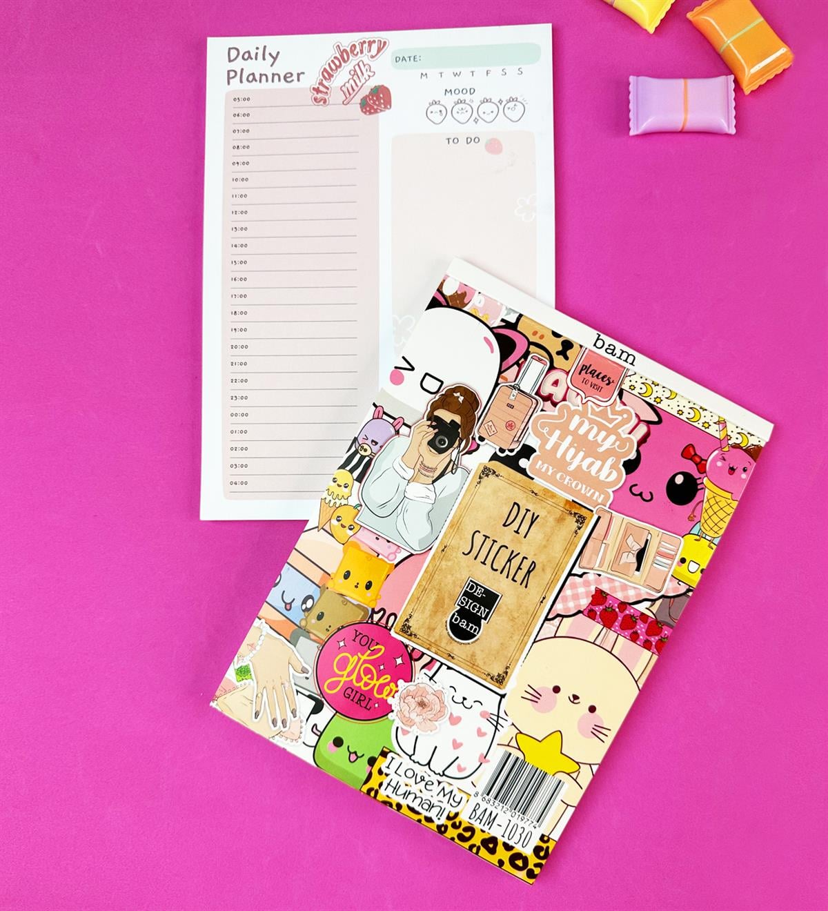 Çilekli Süt Klavye Önü Haftalık Planlayıcı Ve My DIY Sticker Kitabı SetgiftmodaGmhs101911