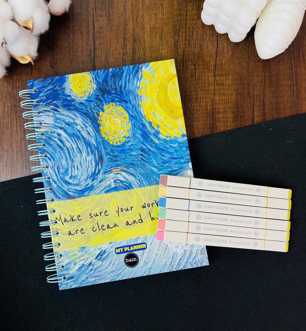 Van Gogh Tasarımlı Konuşan Ajanda Ve 6'lı Morandi Tarzı Çift Taraflı Marker Kalem SetgiftmodaGmhs101425