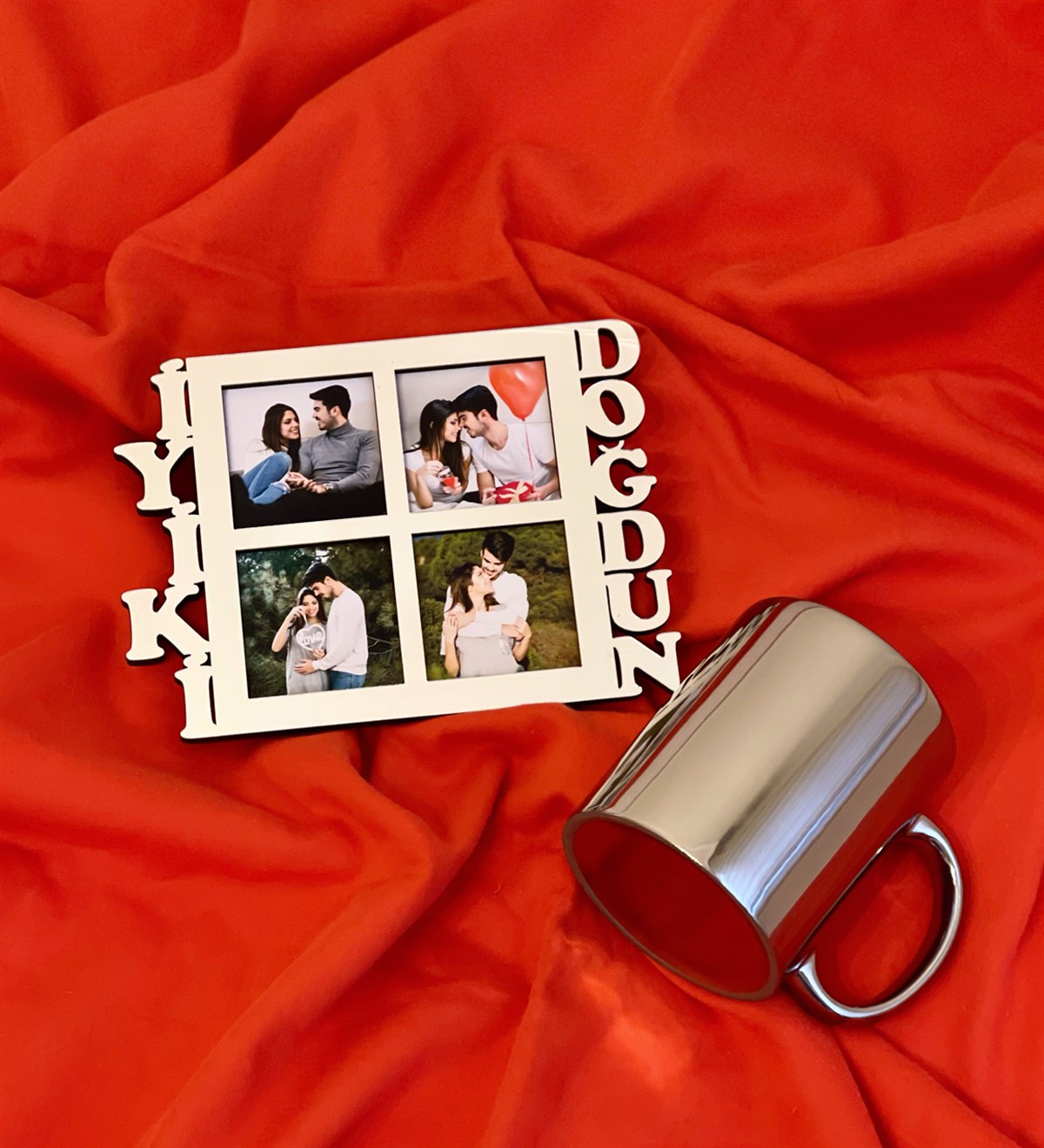 İyiki Doğdun 4 Fotoğraf Standlı Mdf Gümüş Çerçeve Ve Gümüş Kupa SetgiftmodaGmhs100546-Gmfc100012-Gmkp100157