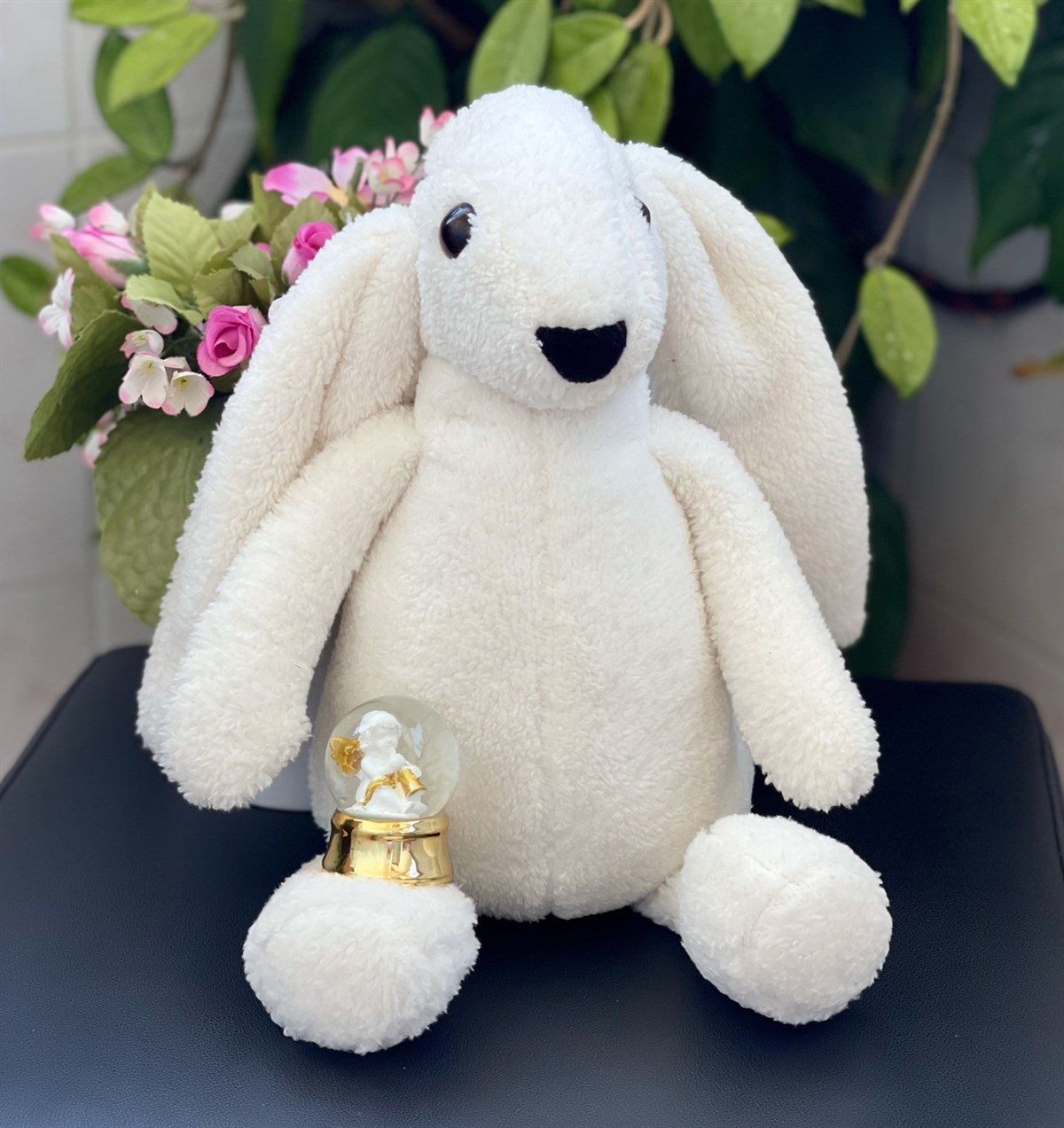 Sevimli Beyaz Peluş Tavşan Ve Altınyaldızlı Mini Kar Küresigiftmoda Gmhs100859