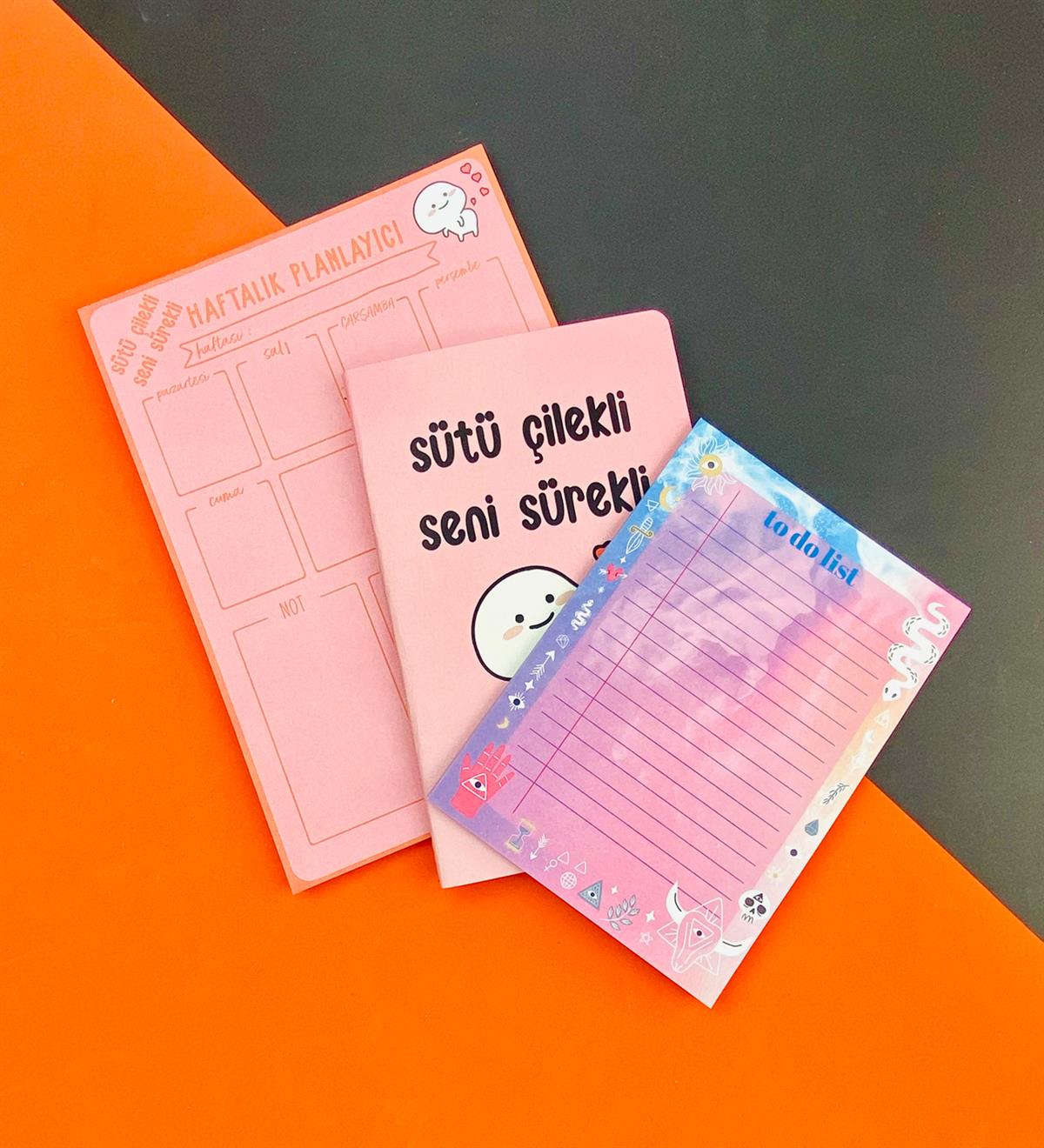 To Do List Yapılacak Listesi Dikişli Defter ve Klavye Önü Haftalık Planlayıcı Set:11giftmodaGmhs101947