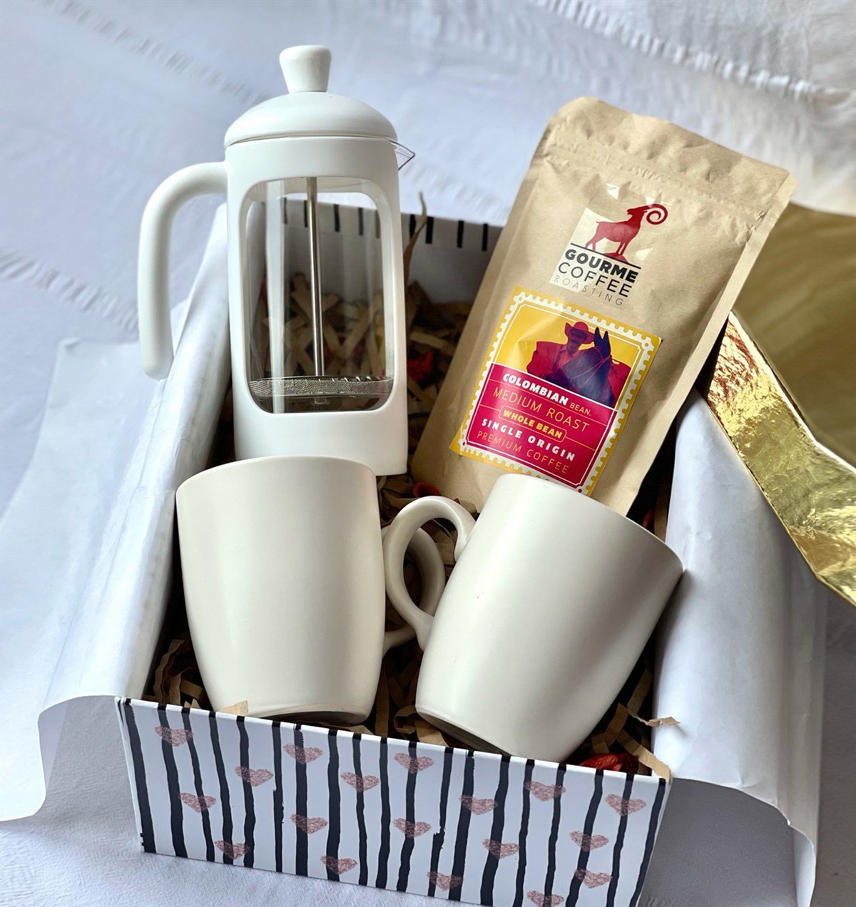 Beyaz 2'li Bulut Kupa French Press Ve Filtre Kahve Özel Kutulu Hediye SetigiftmodaGmhs100758