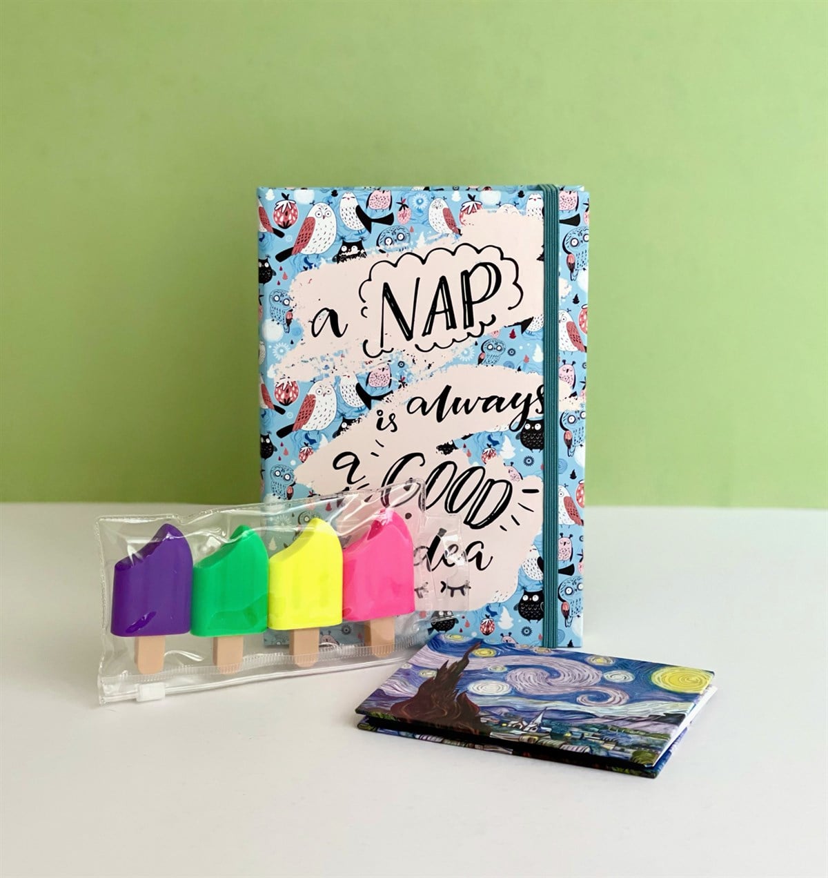 Nap Always Good Tasarımlı Lastikli Defter Van Gogh Mini Albüm Ve Dondurma Keçeli KalemgiftmodaGmhs101158