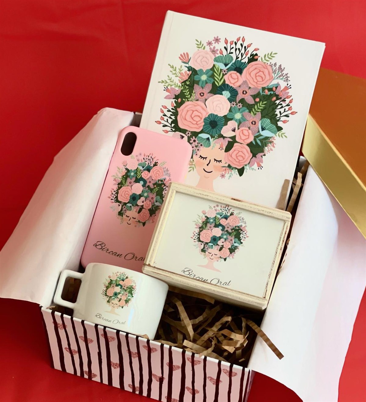  Kişiye Özel Iphone Telefon Kılıflı Çiçek Kadın Tasarımlı Kadınlara Özel Hediye SetiGiftmodaGmhs100438