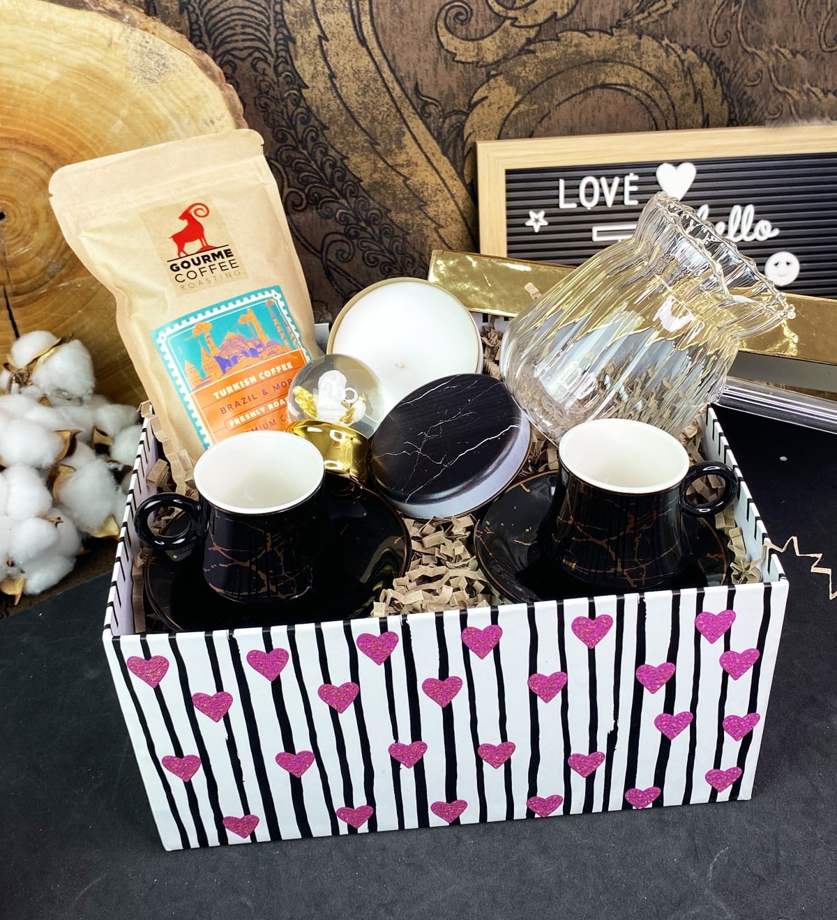 Siyah Mermer Premium Türk Kahveli Sevgiliye Hediye SetigiftmodaGmhs100222