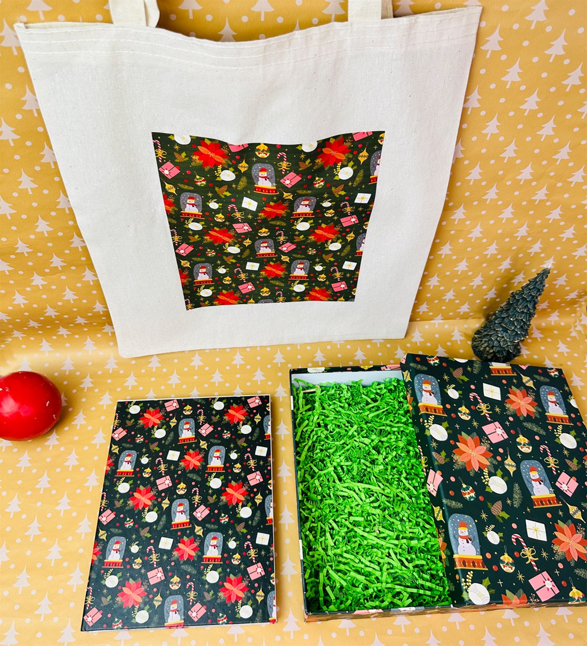 Özel Bez Çantalı Ve Kutulu Yeşil Yılbaşı SetigiftmodaGmhs101859