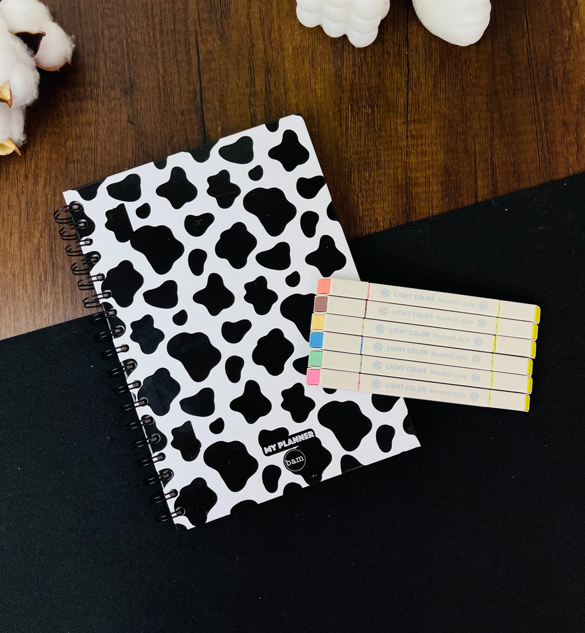 İnek Tasarımlı Konuşan Ajanda Ve 6'lı Morandi Tarzı Çift Taraflı Marker Kalem SetgiftmodaGmhs101426